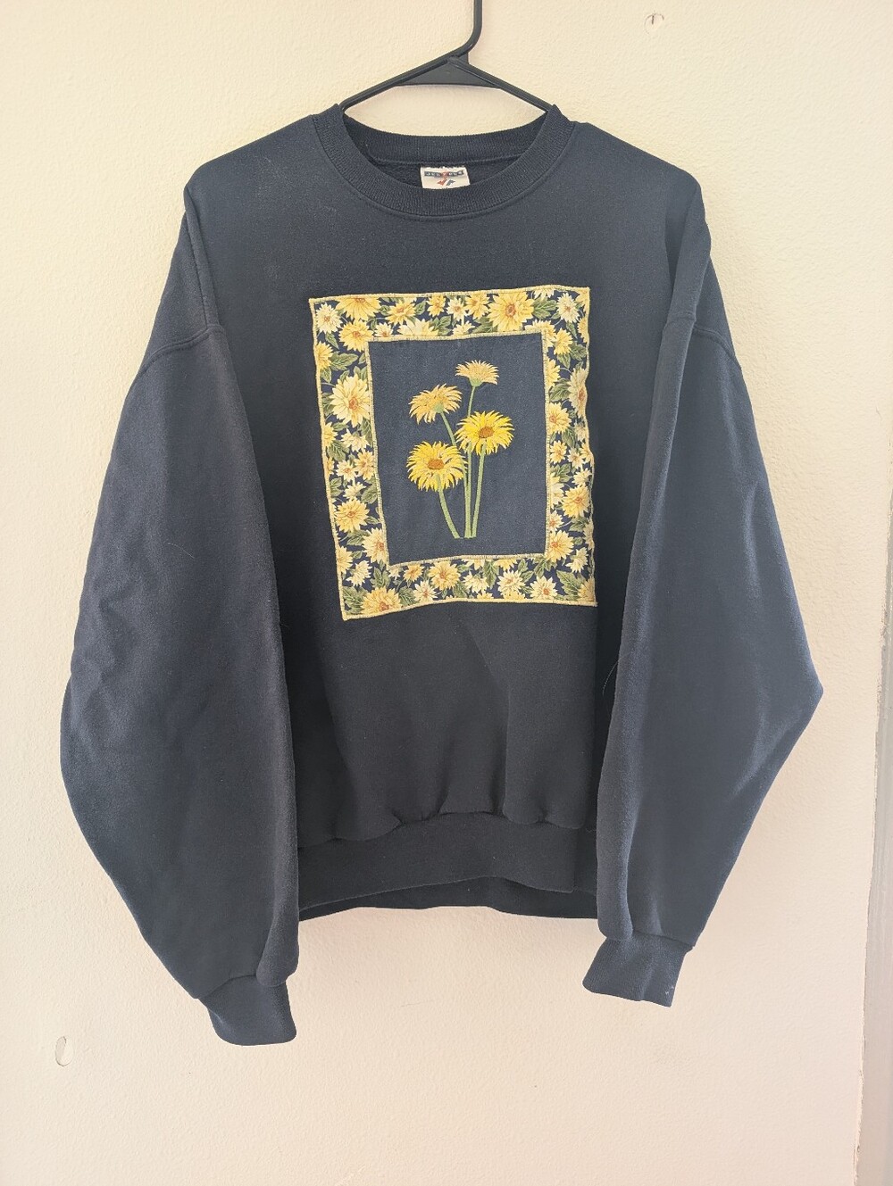 Jerzees Navy Sweatshirt with Yellow Floral Trim